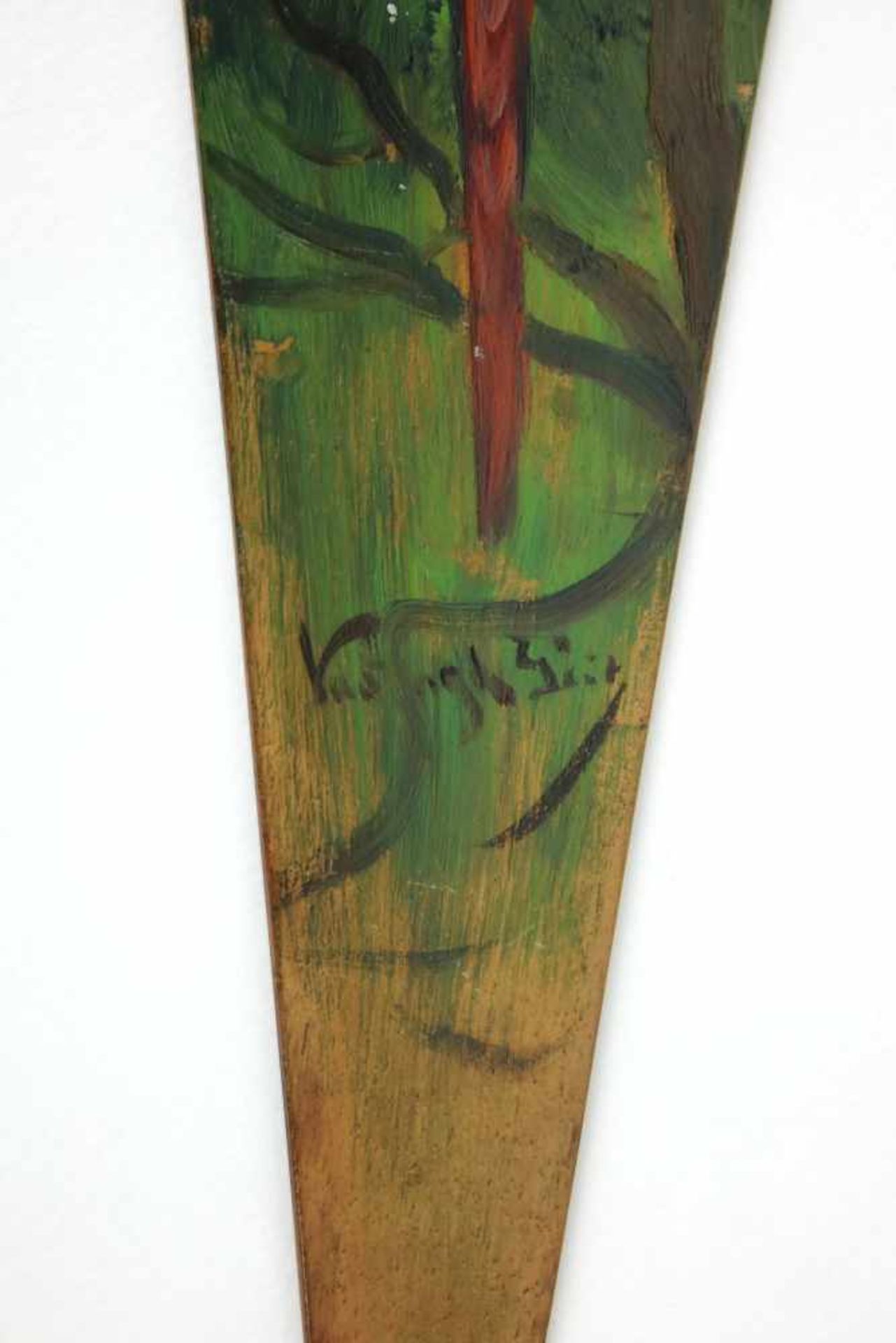 Geza Vastagh(1866 - 1919)"Papagei"Öl auf HolzSigniert, Teil eines Fächerbildes30 x 8 cm- - -22. - Bild 2 aus 2
