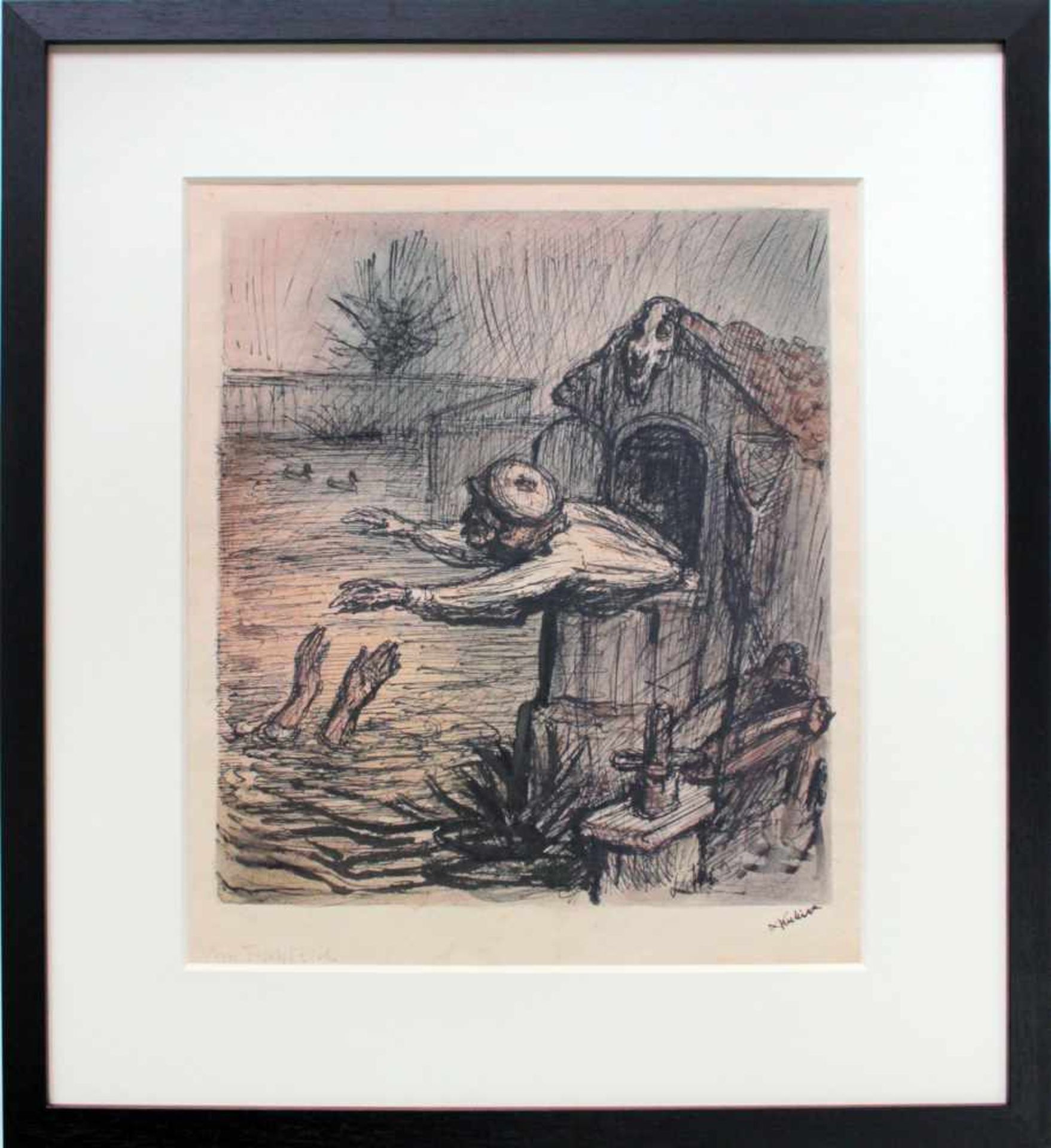 Alfred Kubin(1877 - 1959)"Am Fischteich"1934Mischtechnik auf PapierSigniert und betitelt, - Bild 2 aus 4