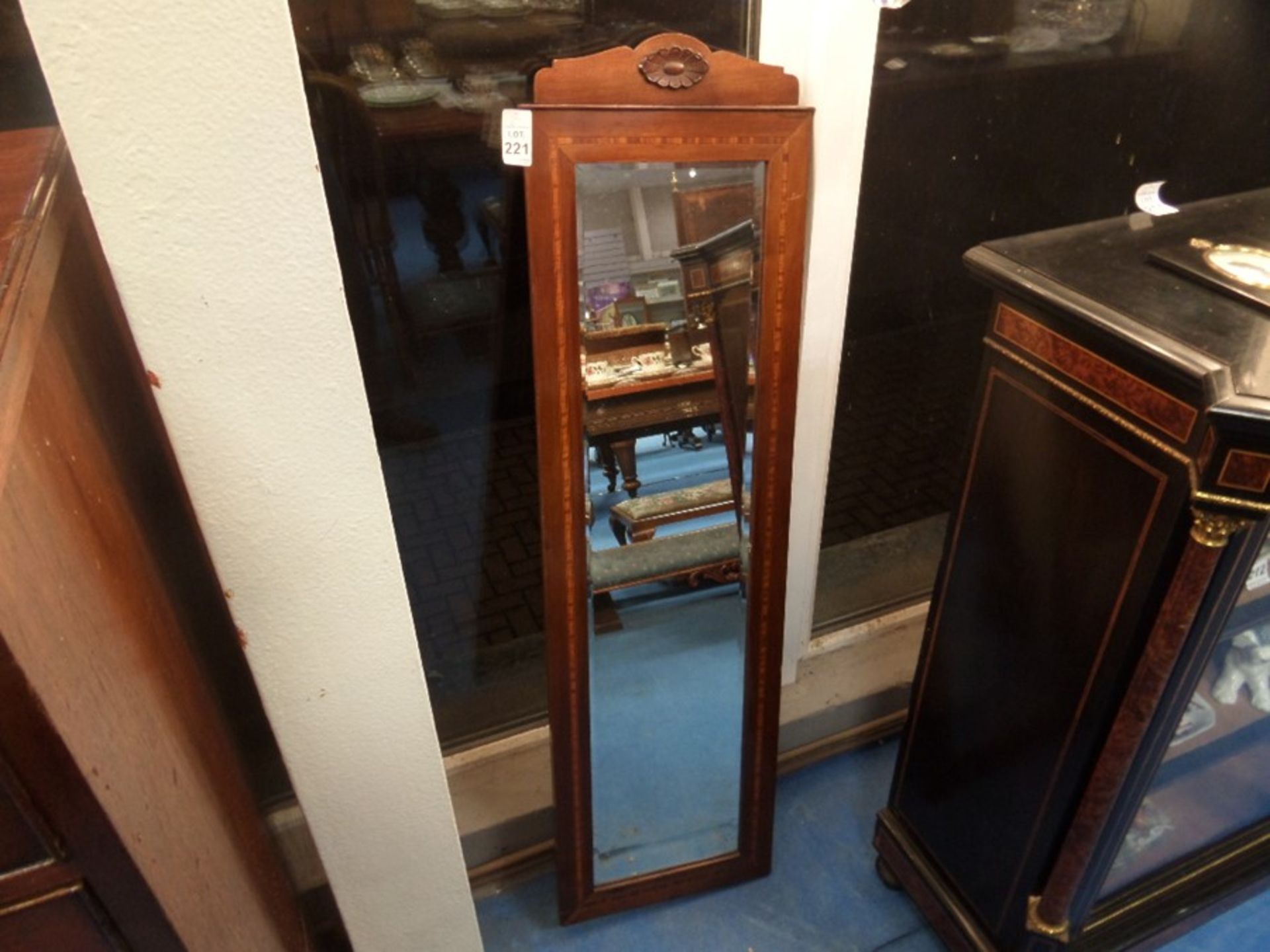 MAHOGANY INLAID BEVELLED MIRROR