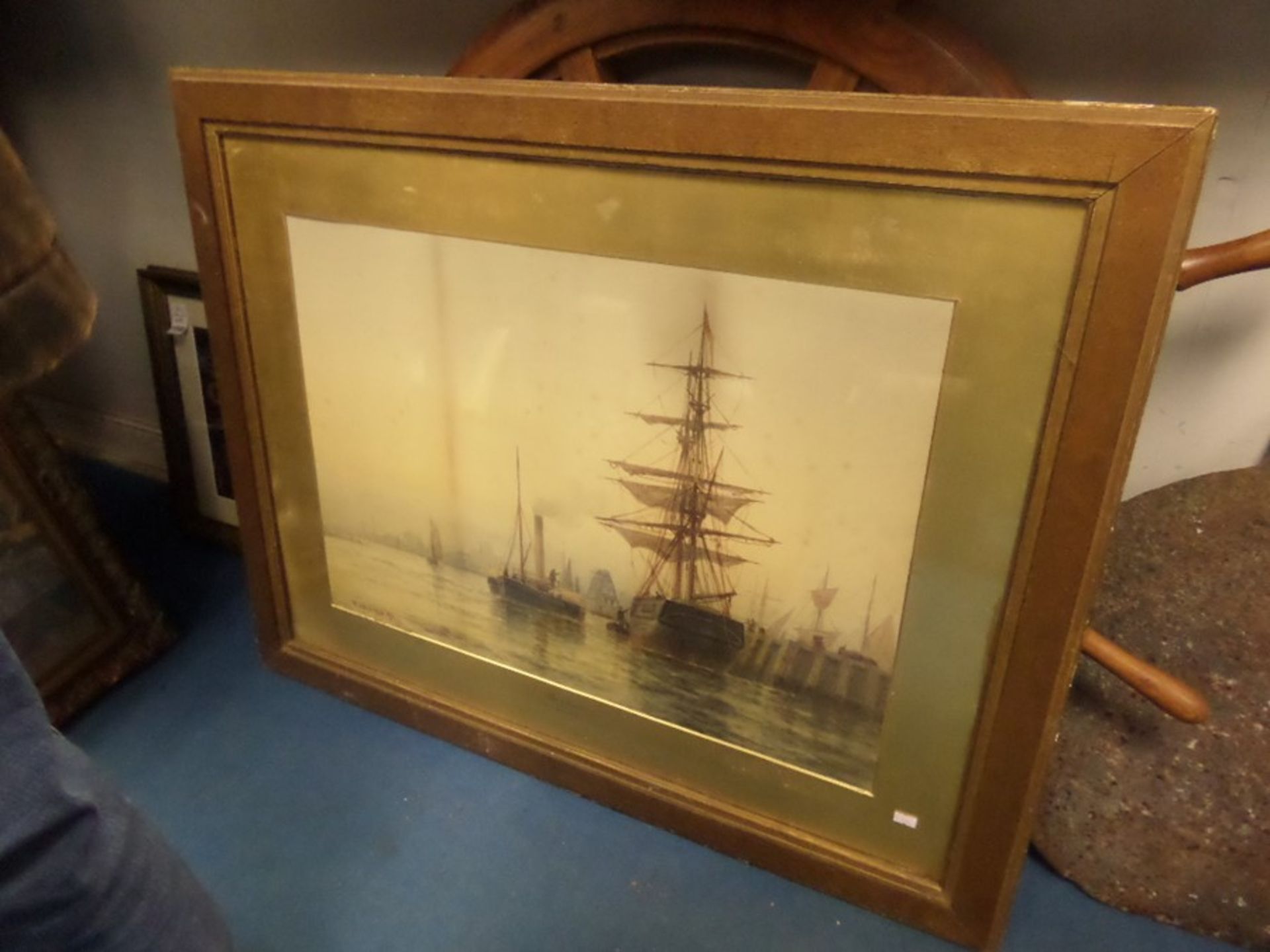 LARGE PAINTING OF THE SHIPS AT SEA