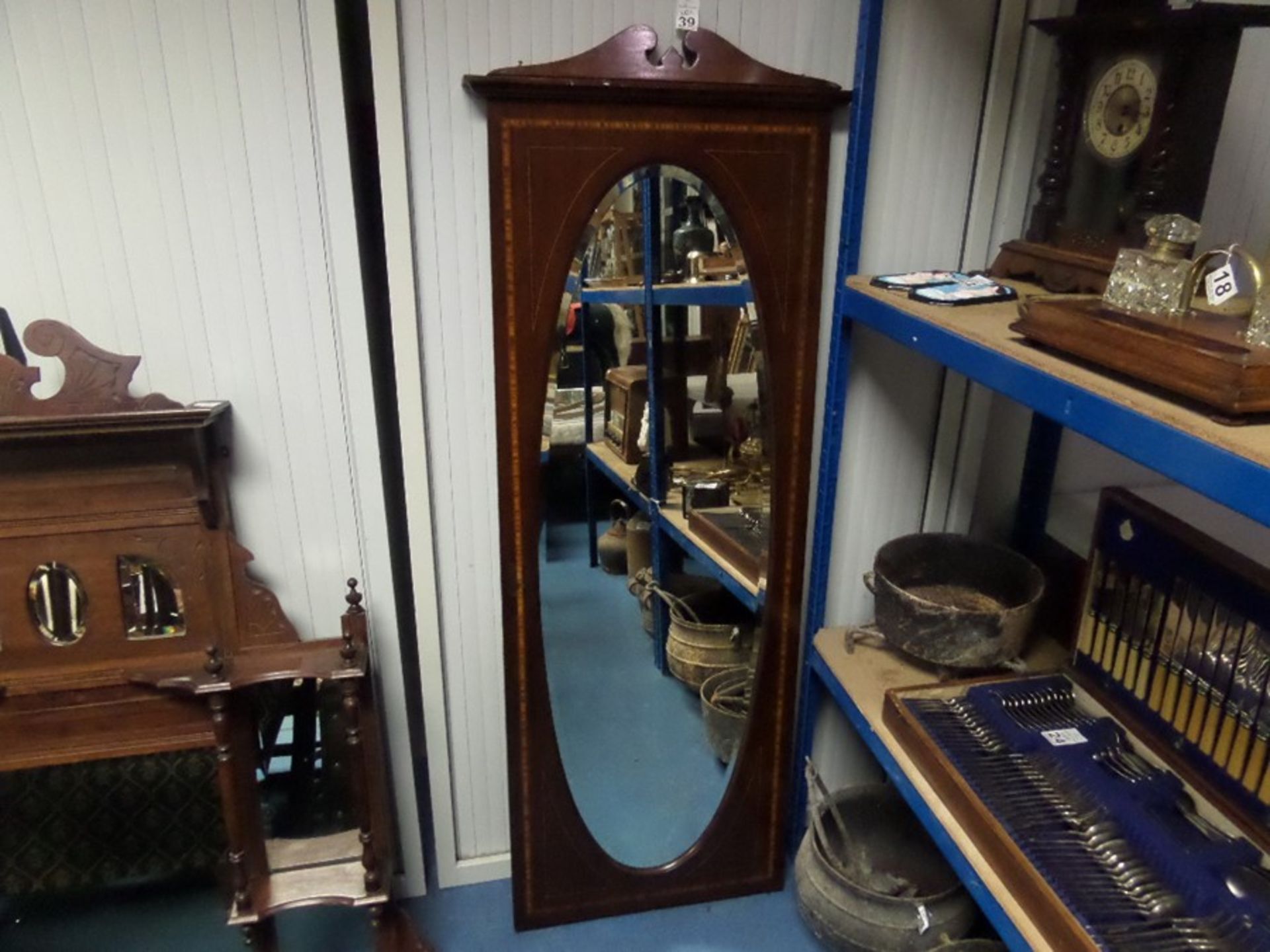 LONG FRAMED OVAL BEVELLED MIRROR WITH INLAY