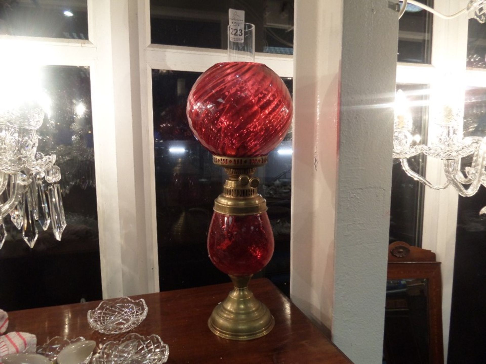 RUBY GLASS OIL LAMP