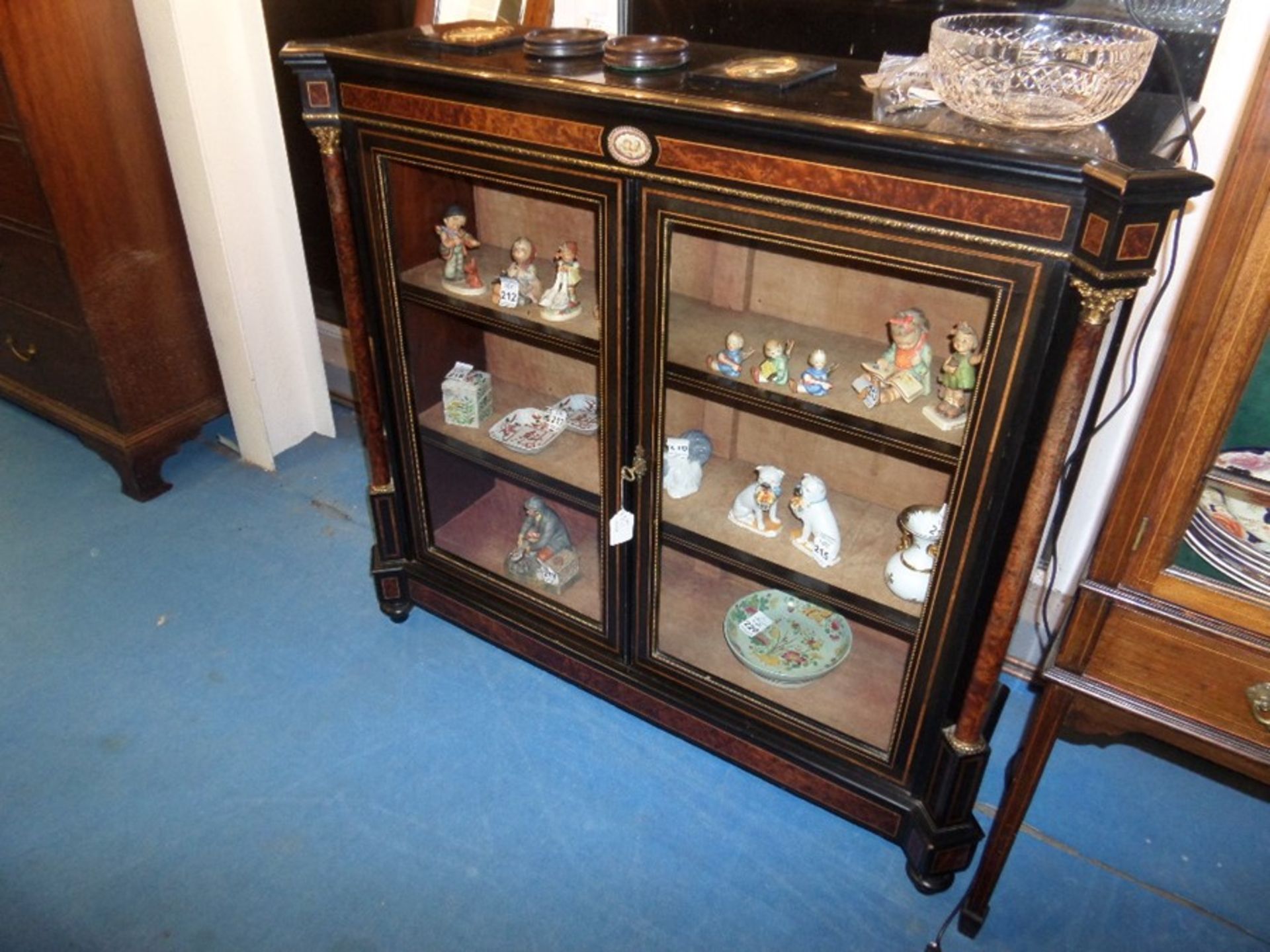 VICTORIAN EBONISED PIER 2 DOOR DISPLAY CABINET