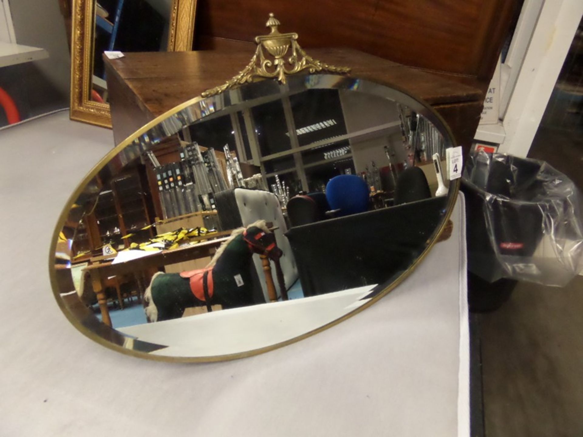 OLD HEAVY BRASS AND BEVELLED MIRROR