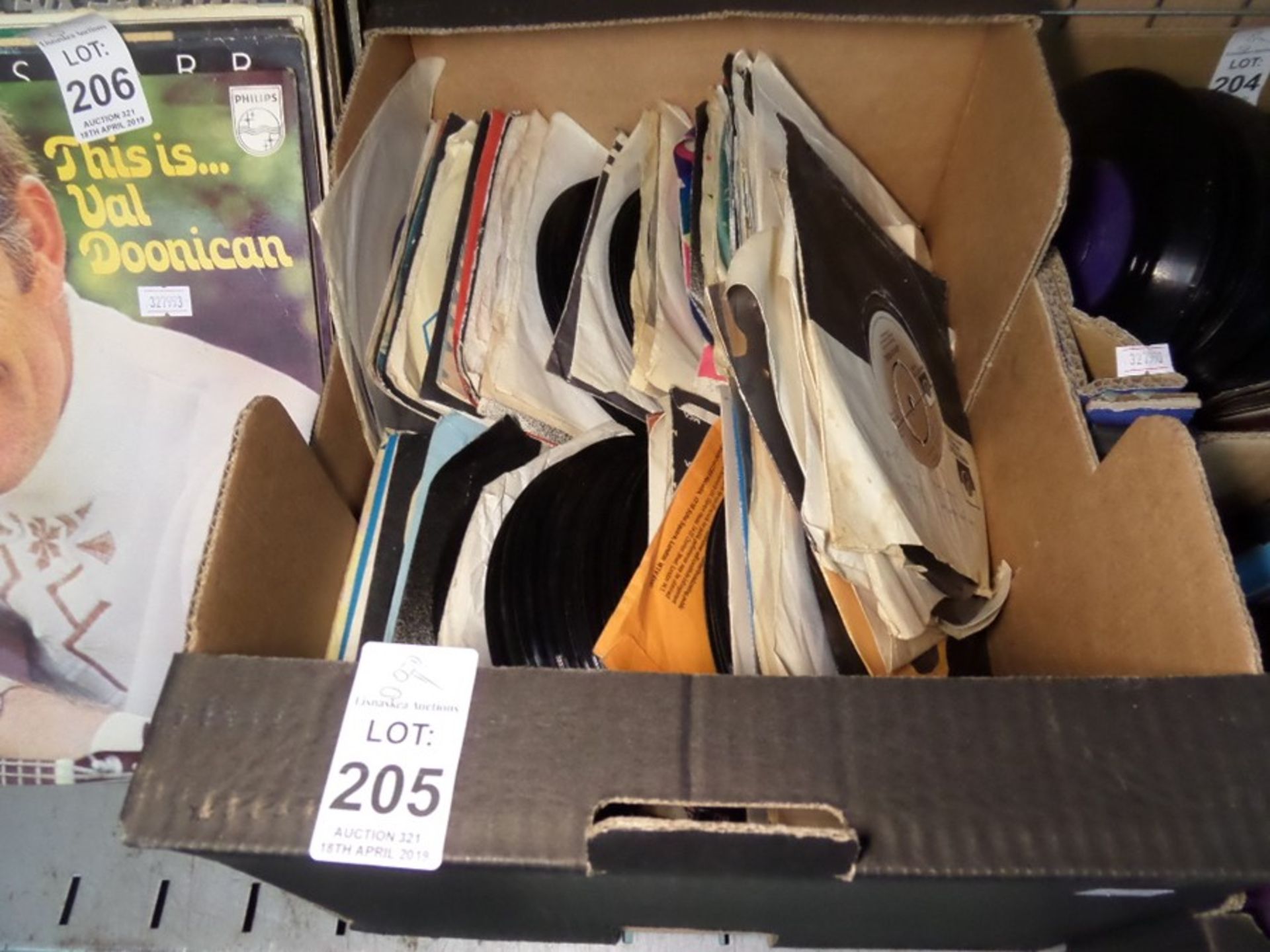 BOX OF SINGLE RECORDS