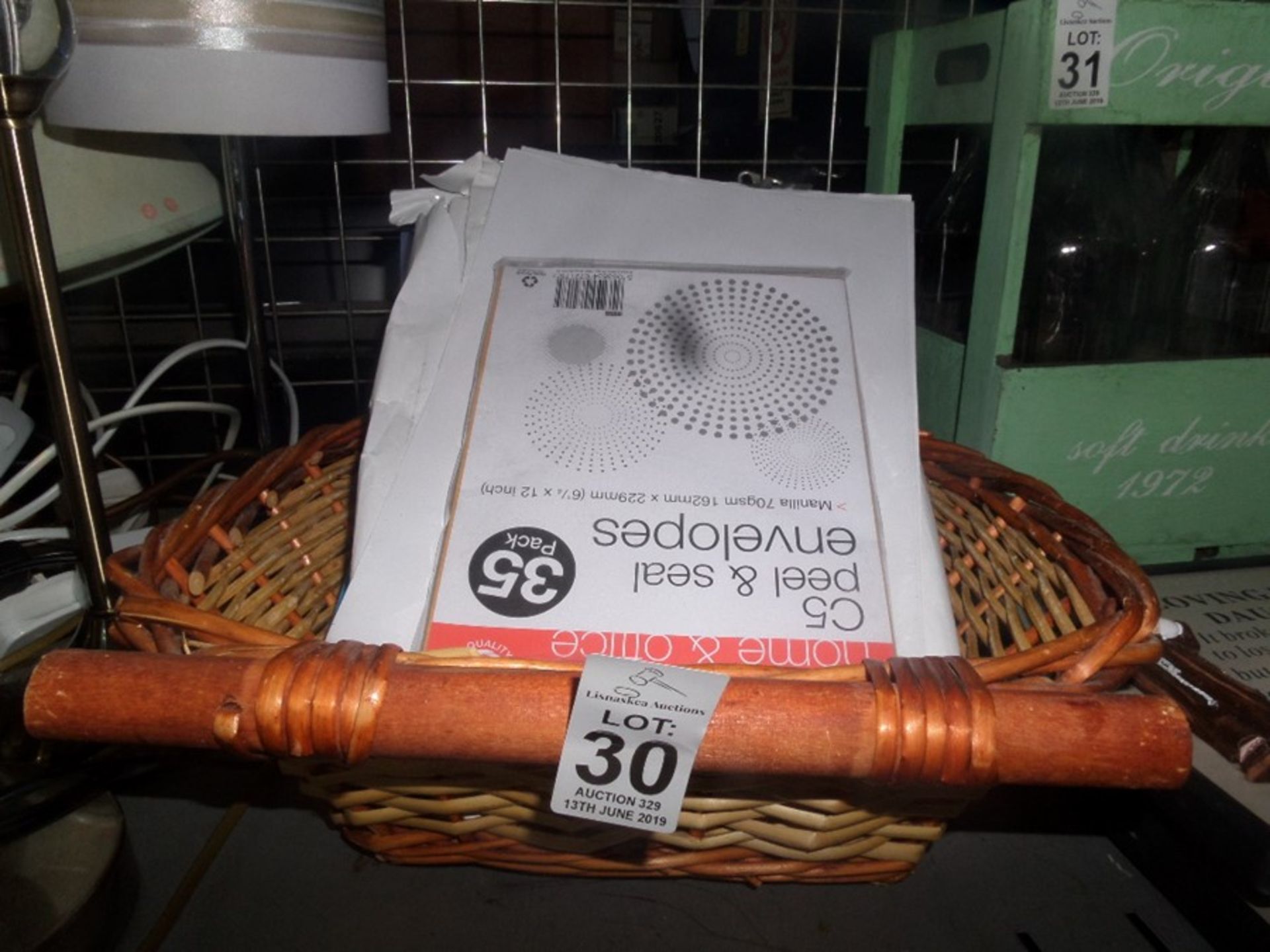 BASKET OF OFFICE STATIONARY AND PHOTO PAPER