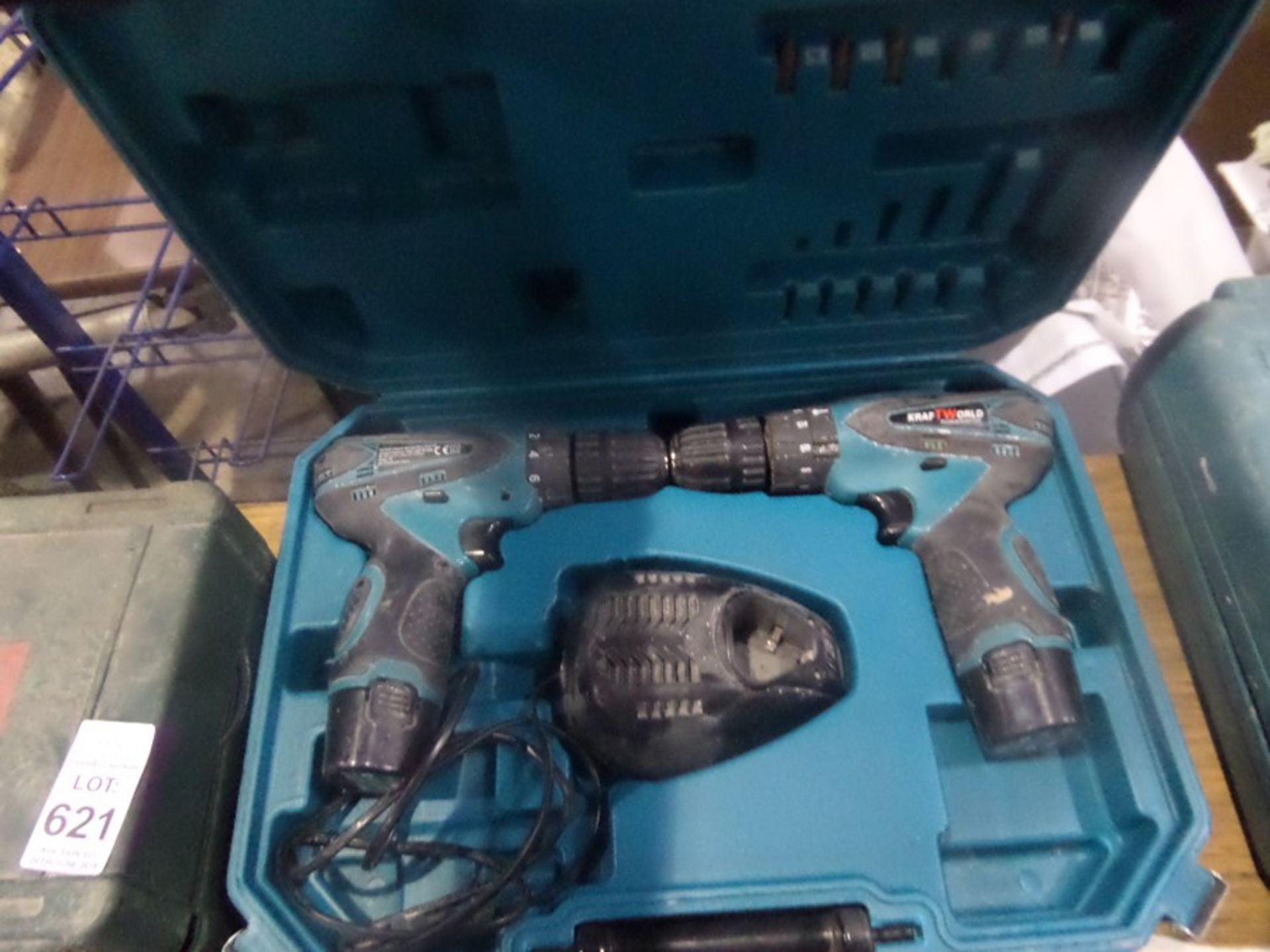TWIN CORDLESS DRILL SET WITH BATT AND CHARGER (WORKING)