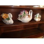 3X SWAN CAPODIMONTE ORNAMENTS