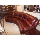 REAL LEATHER BURGUNDY RED CURVED 4 SEATER RECLINING SOFA