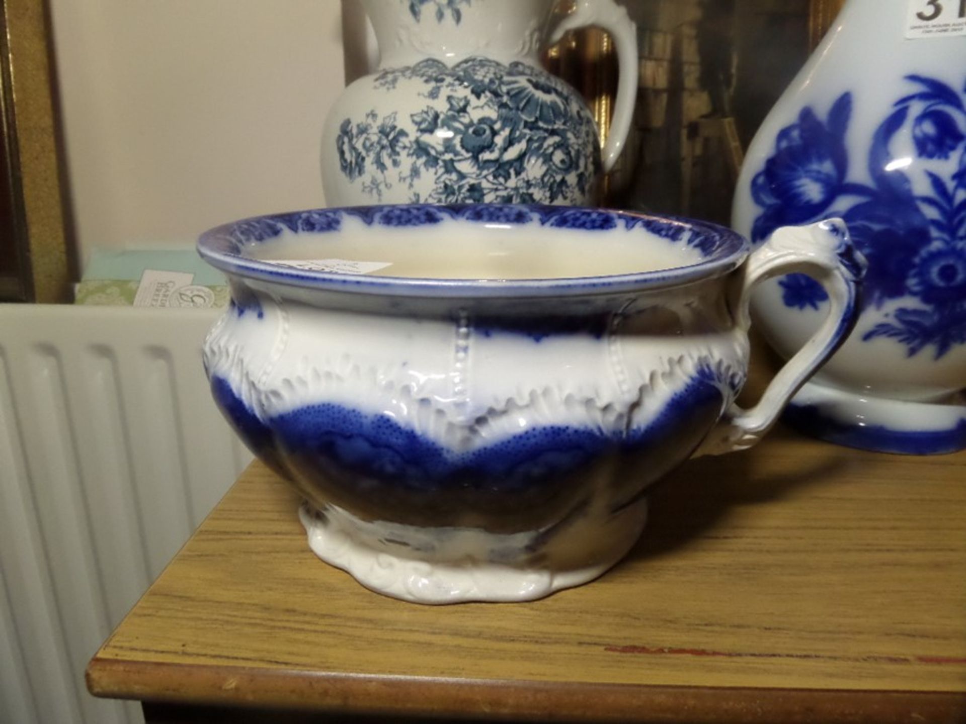 BLUE AND WHITE CHAMBER POT STAMPED SAPHO