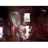 MARY GREGORY HAND PAINTED CRANBERRY GLASS JUG