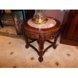 MAHOGANY MARBLE TOPPED SIDE TABLE