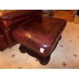 REAL LEATHER BURGUNDY RED STUDDED FOOTSTOOL