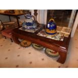 LARGE MAHOGANY AND GLASS COFFEE TABLE