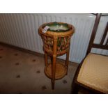 WICKER PLANT STAND WITH STAFFORDSHIRE POT