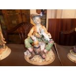 CAPODIMONTE MAN WITH DOG FIGURINE