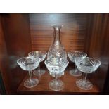 SET OF 5 WATERFORD CRYSTAL LISMORE CHAMPAGNE GLASSES WITH DECANTER