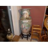 OVERSIZED CHINESE VASE ON WOODEN STAND