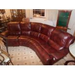 REAL LEATHER BURGUNDY RED CURVED 4 SEATER ELECTRIC RECLINING SOFA