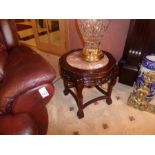 MAHOGANY MARBLE TOPPED SIDE TABLE