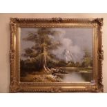 GILT FRAMED FOREST PAINTING