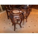 PAIR OF MAHOGANY MARBLE TOPPED TABLES