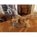 LLADRO NAO GIRL AND PUP IN BASKET FIGURINE