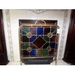 BRASS COLOURED LEADED GLASS FIRE SCREEN