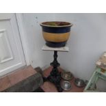 CAST IRON BASE WITH MARBLE TOP INCLUDING PLANT POT