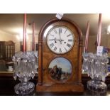 WOODEN MANTLE CLOCK WITH INLAID TORTOISE SHELL PICTURE