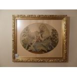 GILT FRAMED GIRL WITH DOGS TAPESTRY PICTURE