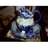 VICTORIA WARE BLUE AND WHITE WASH BOWL AND JUG