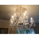 WATERFORD CRYSTAL 9 ARM CHANDELIER COMPLETE WITH STAMPED DROPLETS AND CHAIN (PLUS EXTRA DROPLETS)