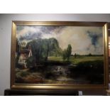 GILT FRAMED CROSSING THE RIVER PAINTING SIGNED JOHNSTON '85