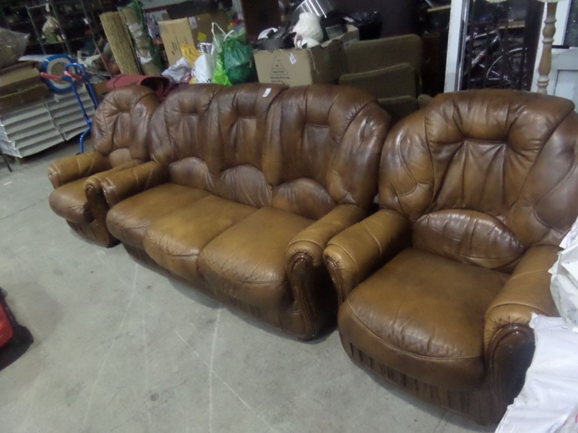 3 PIECE BROWN LEATHER SUITE