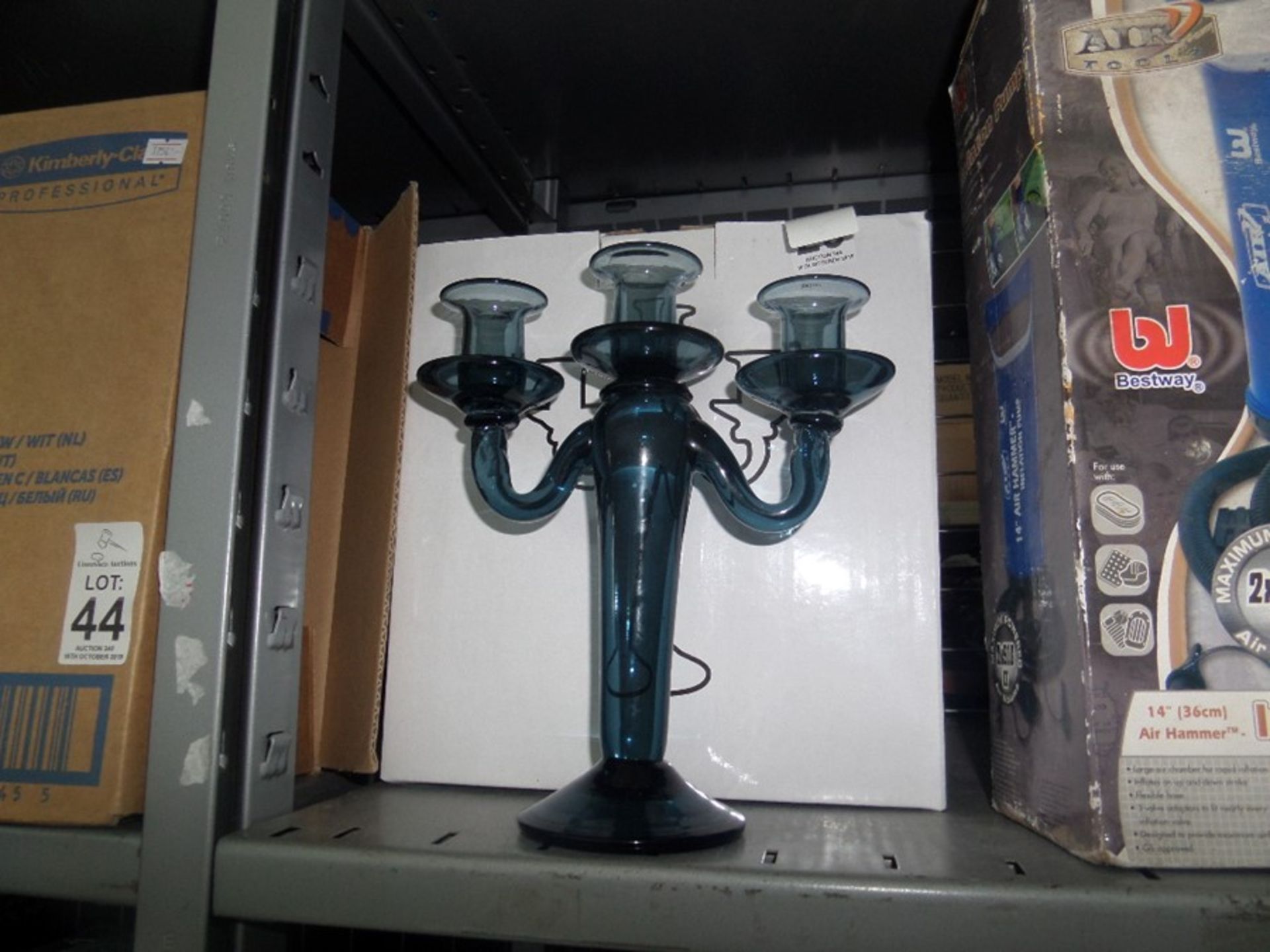 BLUE GLASS CANDLE STICK NEW