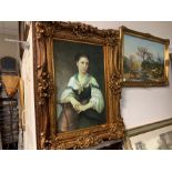 LARGE GILT FRAMED PAINTING OF A LADY