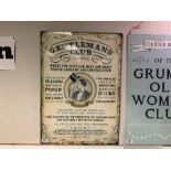 THE GENTLEMANS CLUB TIN SIGN