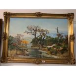 GILT FRAMED PAINTING OF FORESTRY (SIGNED BY ELIZ. DORAN)