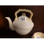 BELLEEK GREEN STAMP TEAPOT