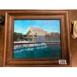 MAHOGANY FRAMED PAINTING OF A CANAL