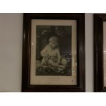 LARGE MAHOGANY FRAMED PRINT "LE PORTEFEUILLE A PAPA"