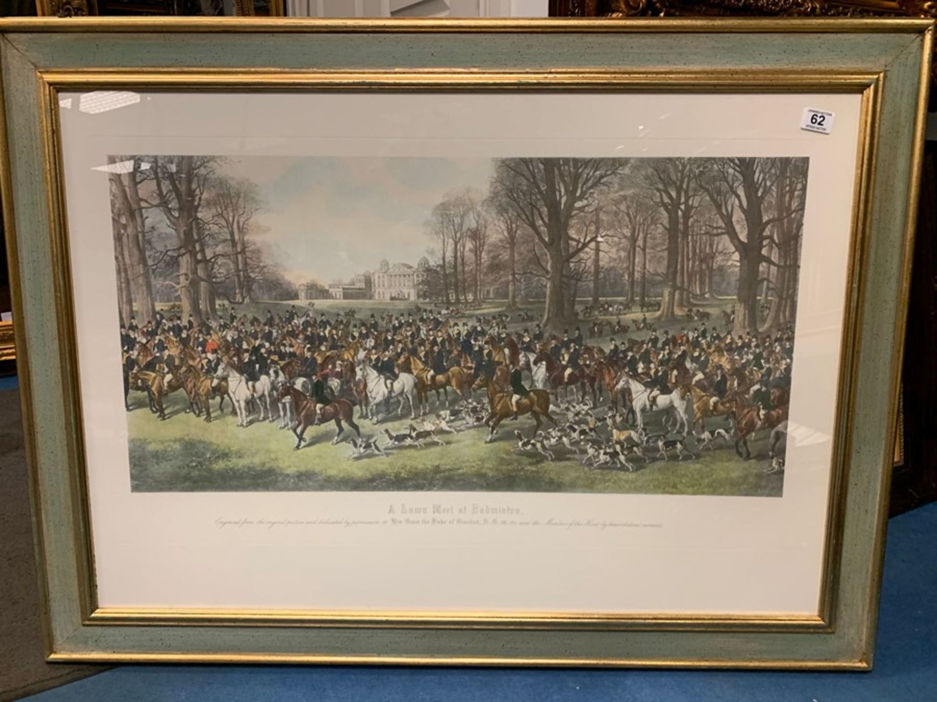 LARGE FRAMED HUNTING SCENE PRINT AT BADMINTON