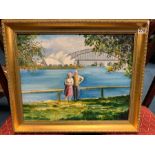 GILT FRAMED PAINTING OF SYDNEY HARBOUR