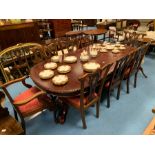 MAHOGANY DINING TABLE WITH SET OF 8 CHPPENDALE DINING CHAIRS