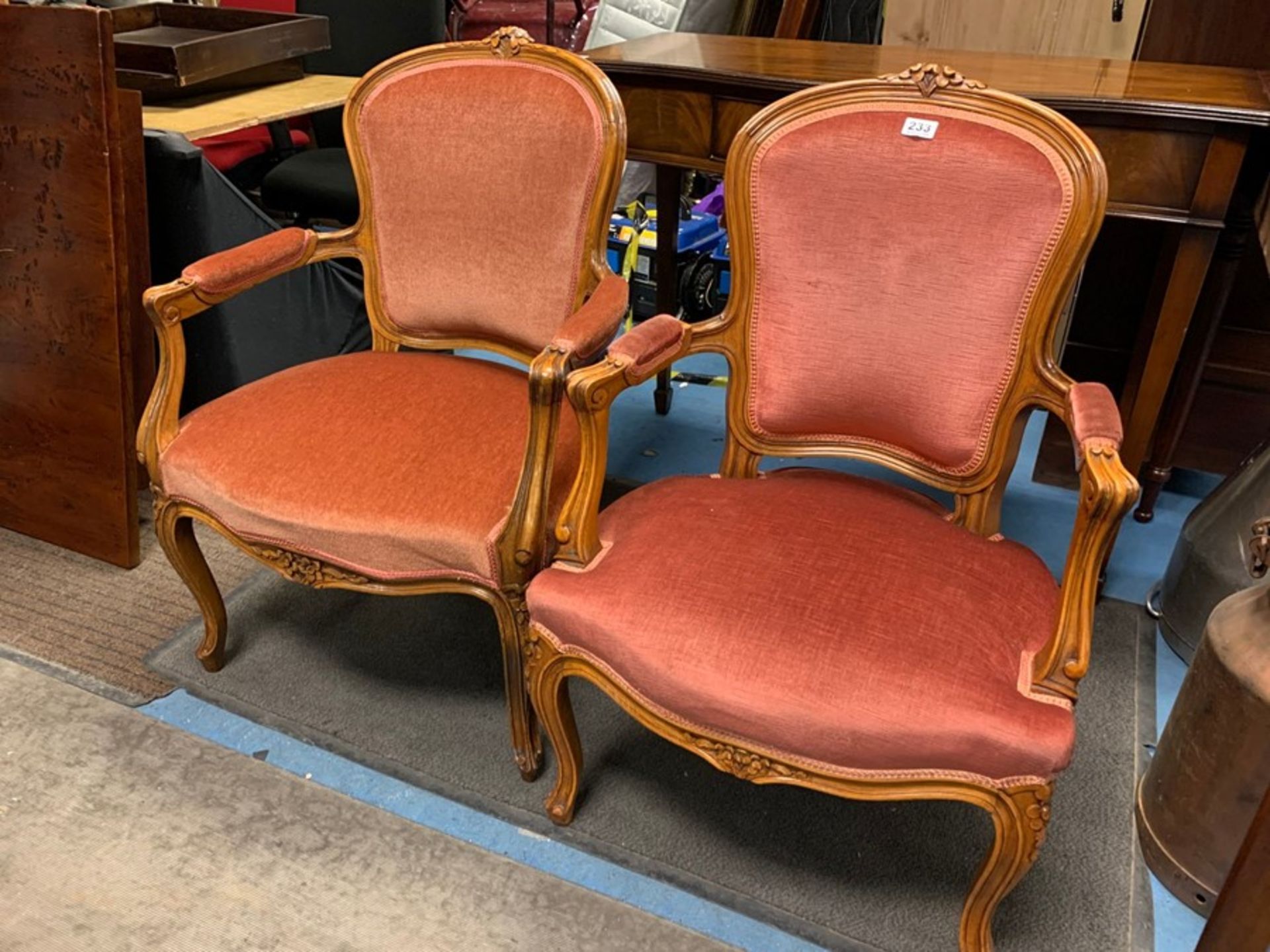 PAIR OF FRENCH STYLE OPEN ARMCHAIRS