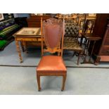 ANTIQUE LEATHER SHIELD BACK CHAIR