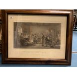 LARGE MAHOGANY FRAMED PRINT "THE VILLAGE SCHOOL"