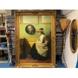 LARGE GILT FRAMED PAINTING OF A LADY (83" X 62")