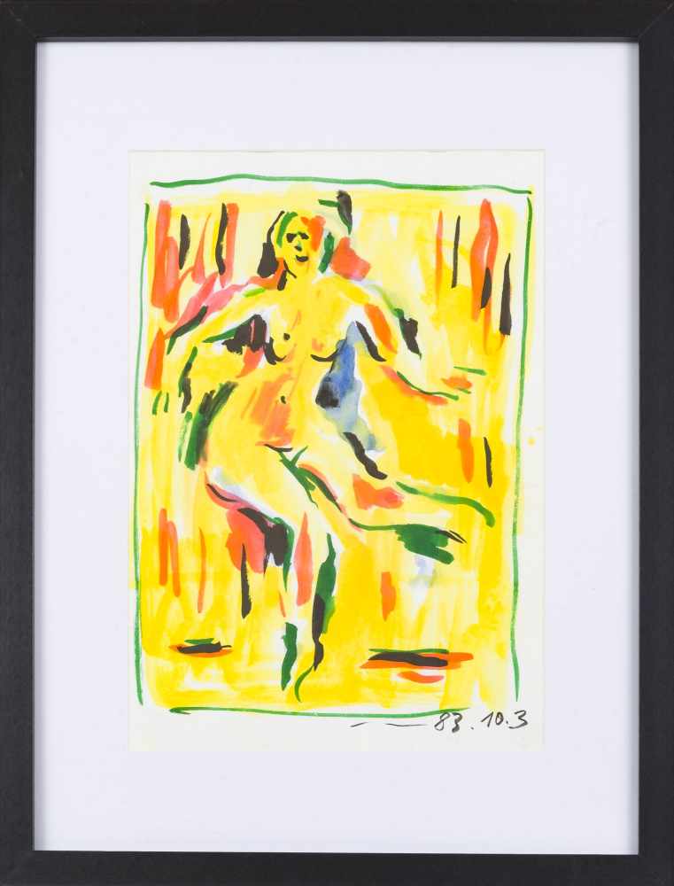 Mühl, OttoNude in front of yellow background, 10.03.1983ink and gouache on paperdated lower - Image 3 of 3